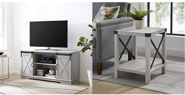 Walker Edison WE Furniture TV Stand 58" White/Rustic Oak, White/Reclaimed Barnwood