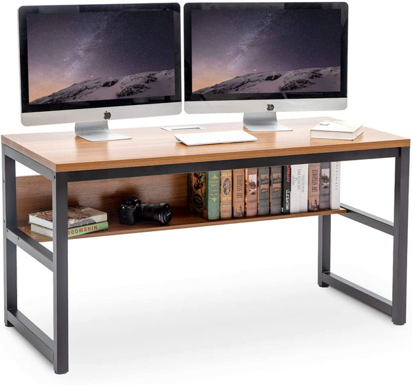 TOPSKY 55" Computer Desk with Bookshelf/Metal Desk